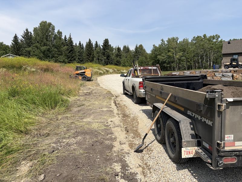 New gravel driveway on an acreage